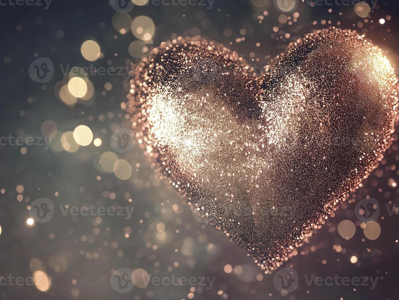 sparkling heart filled with glittering love, surrounded by soft bokeh lights photo