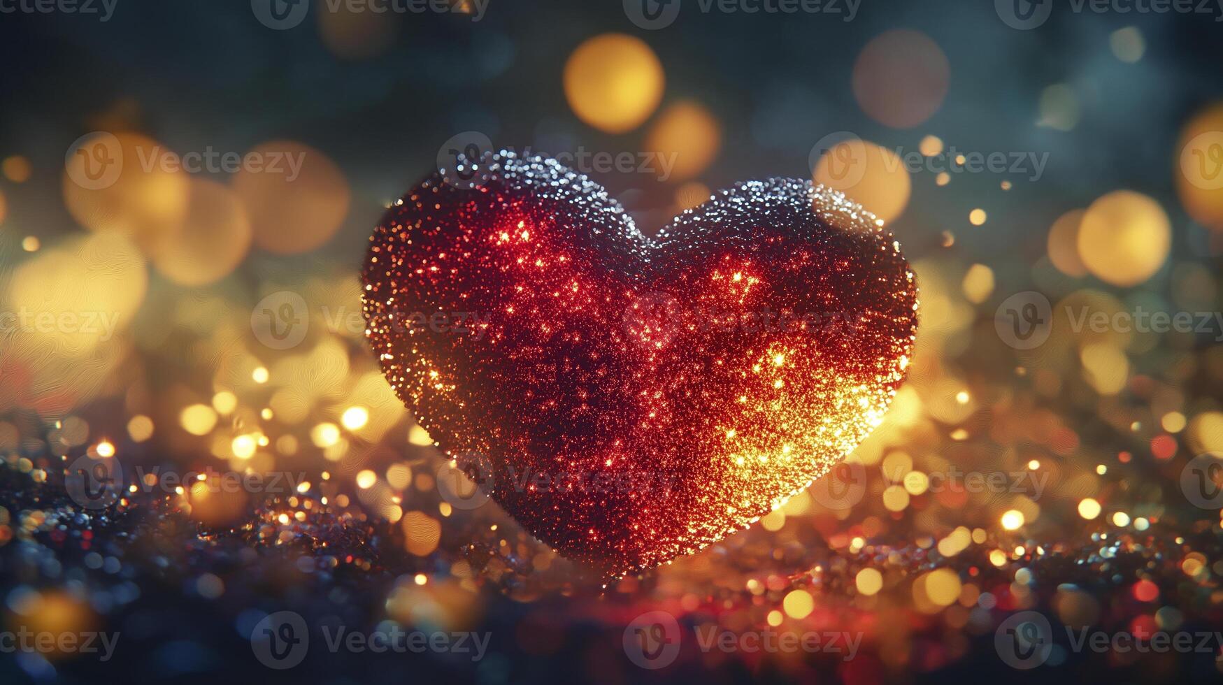 a heart made of glowing particles radiates warmth and love, surrounded by sparkling lights photo