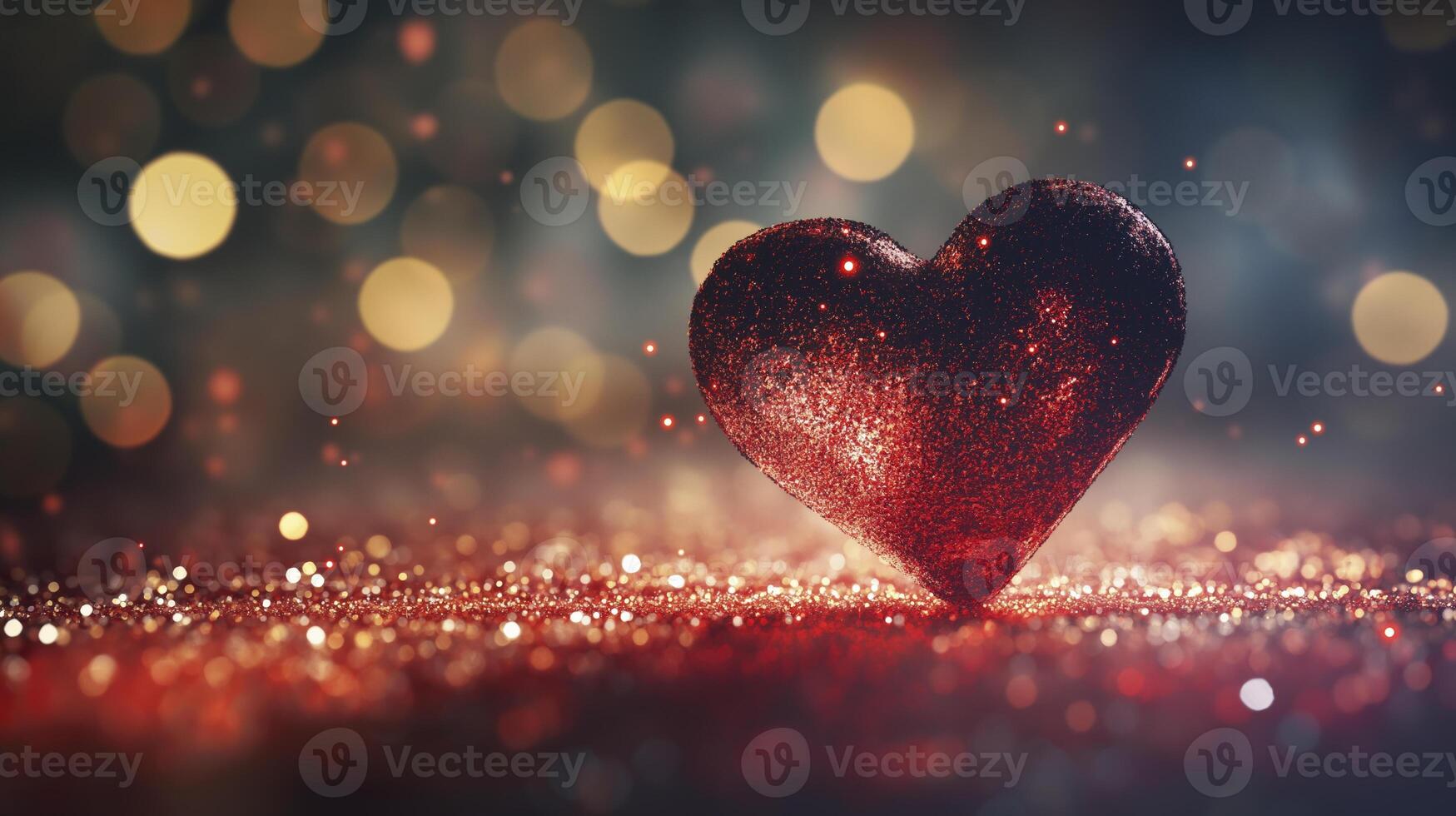 glowing heart made of sparkling particles, surrounded by shimmering lights, evokes sense of love and warmth photo