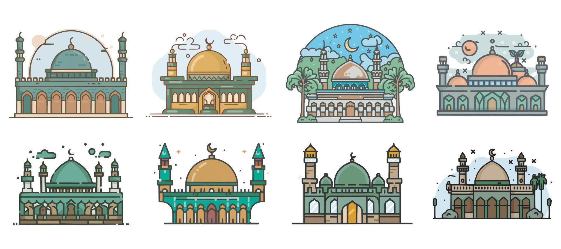 set of Al-aqsa mosque building. vector