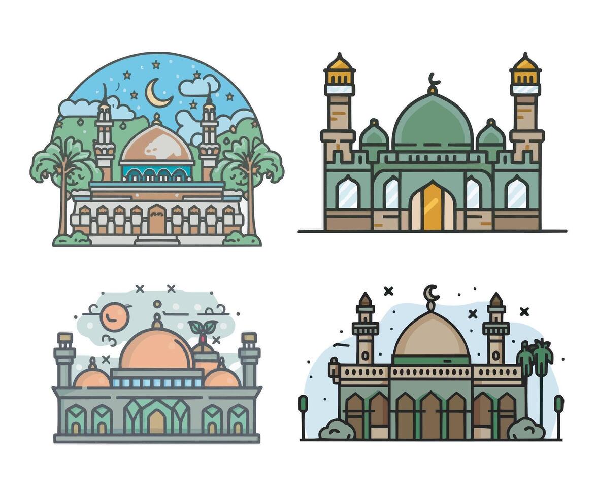 Al Aqsa Mosque building element illustration set vector