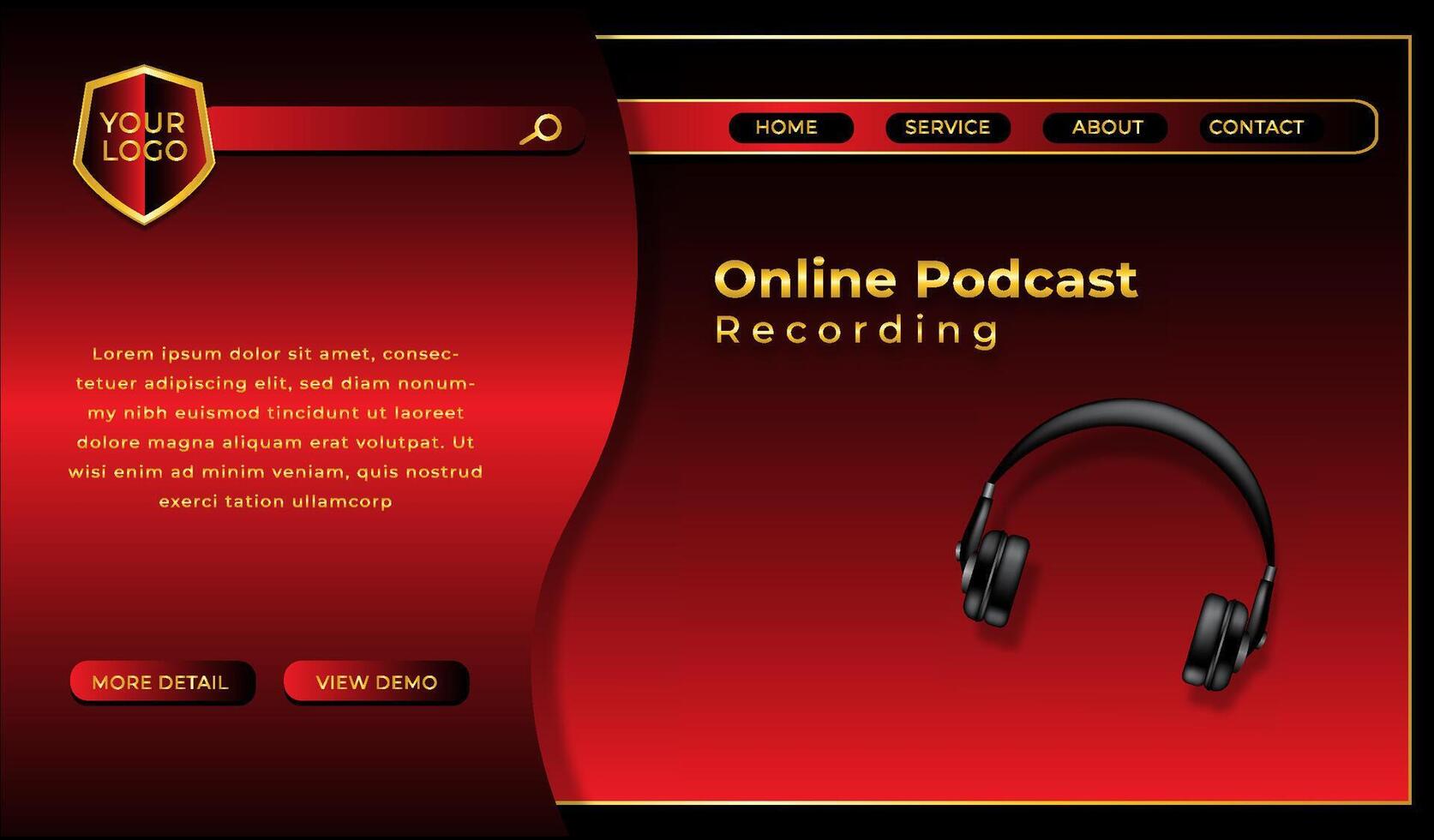 podcast website template red gradient background vector