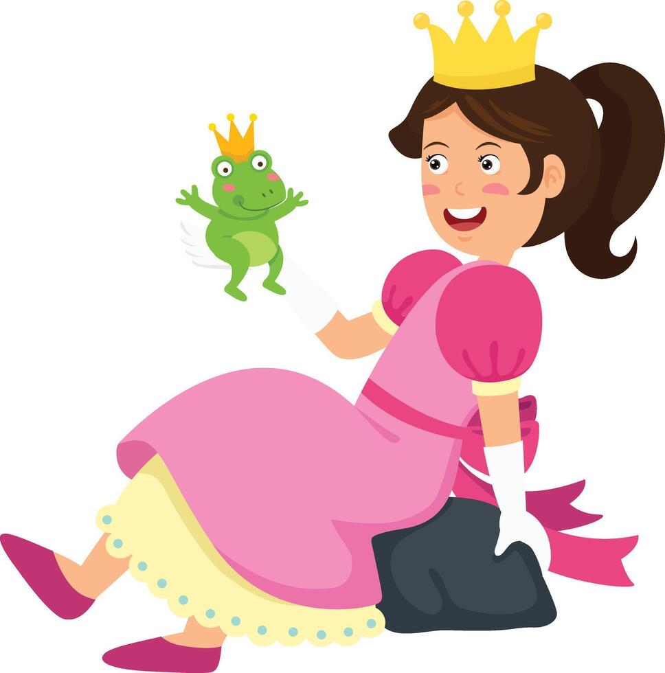 Cute Princess and Prince Frog Illustration Fairy tale vector