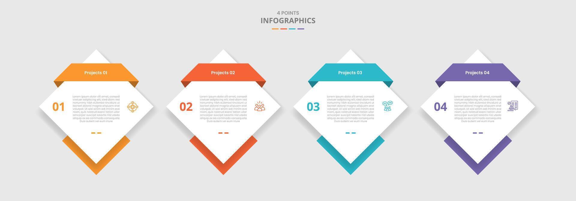 4 points template infographic with diamond shape with ribbon header badge with drop shadow style with 4 stage list information vector