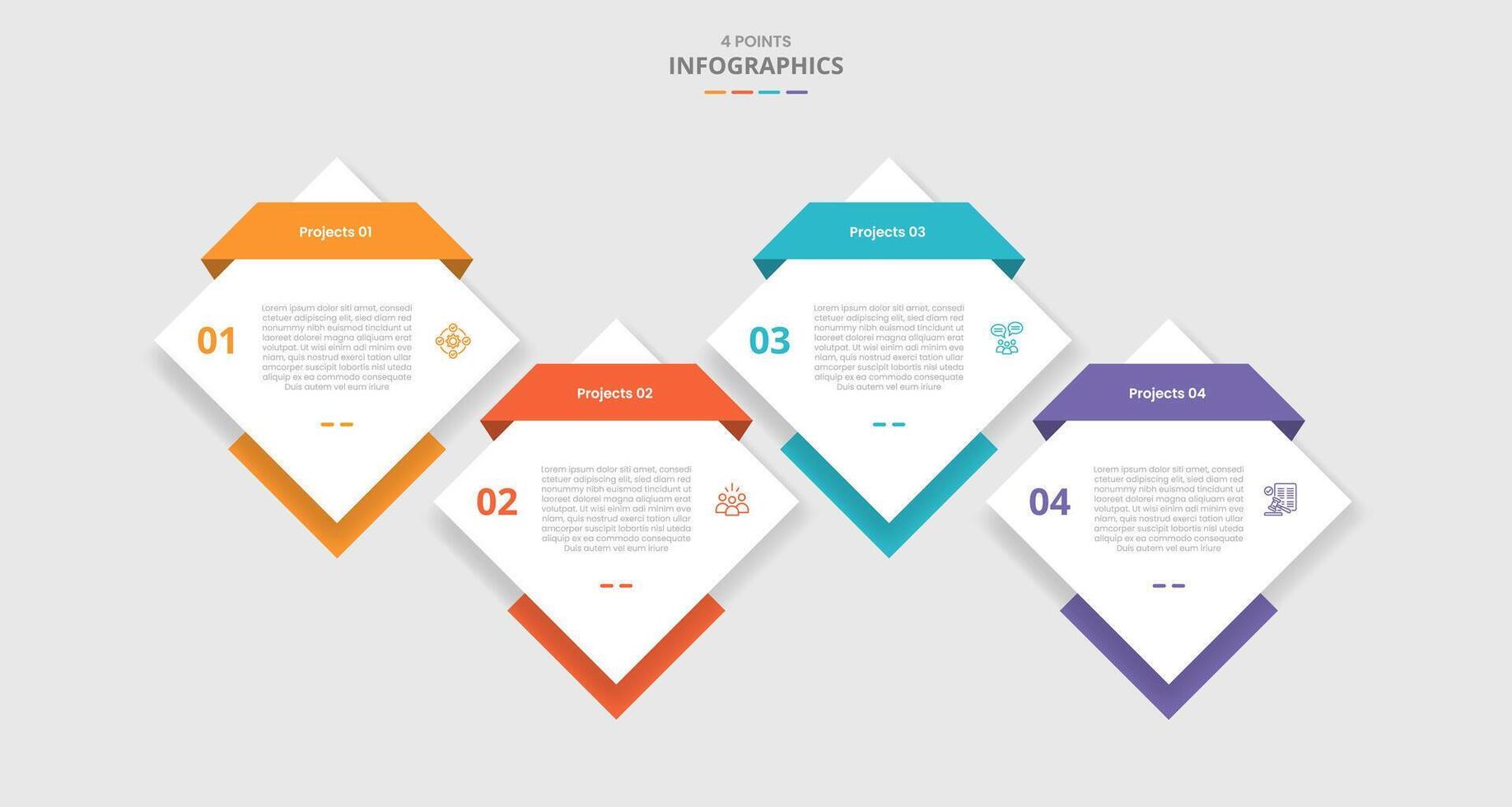 4 points template infographic with diamond up and down on timeline horizontal with drop shadow style with 4 stage list information vector