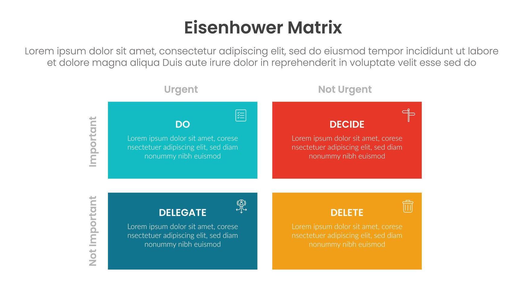 eisenhower matrix infographic template banner with sharp rectangle box container with icon for slide presentation vector