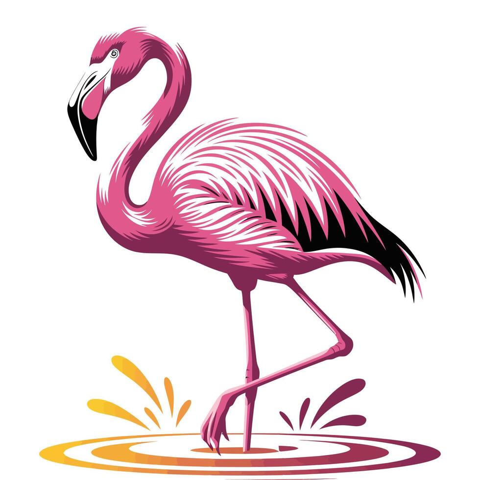 Clean Line Art Flamingo Illustration. vector
