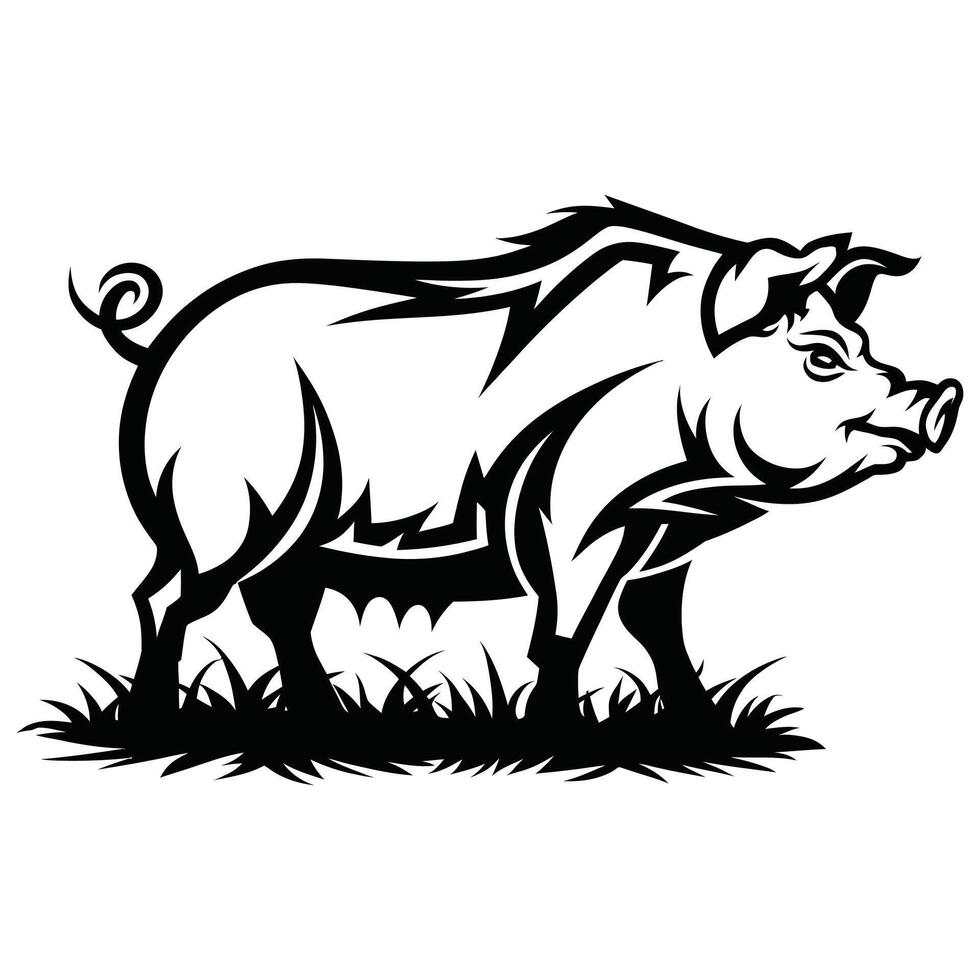 A black and white drawing of a pig vector