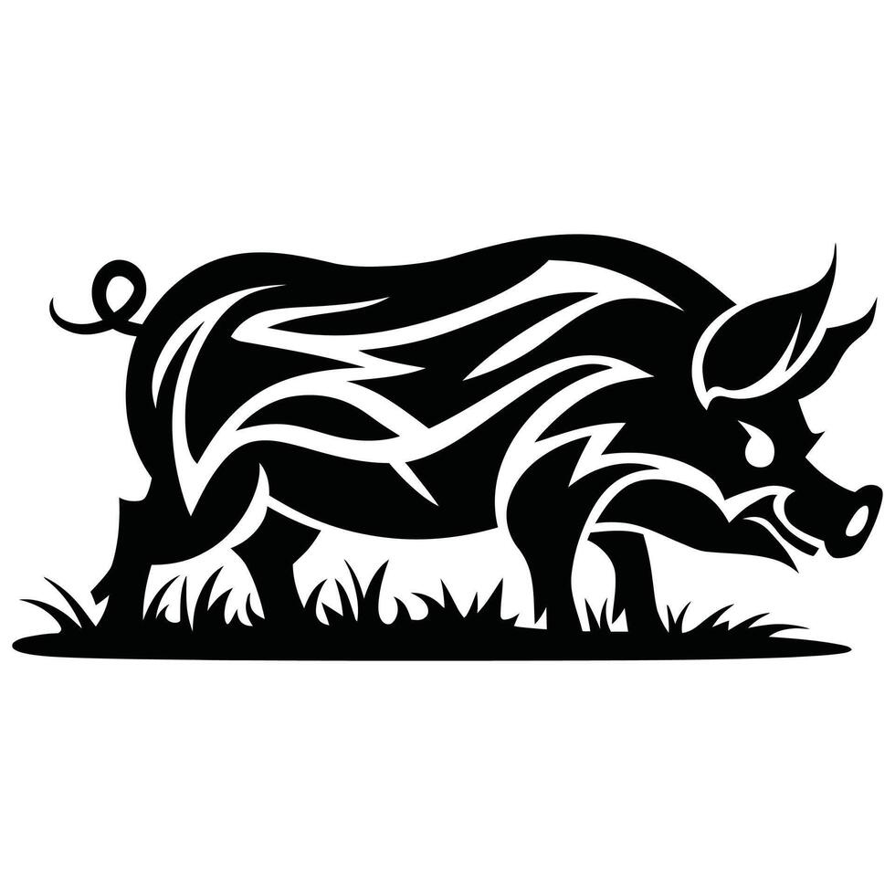A black and white pig silhouette on a white background vector