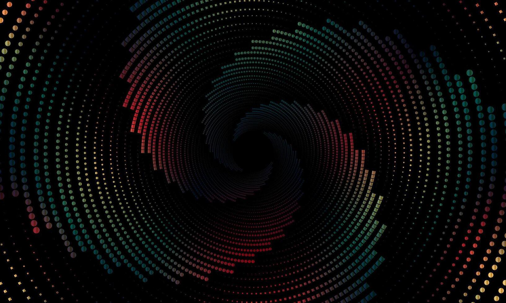 Halftone circular dotted frames. colorful circle dots texture isolated on black background. artistic dark color pattern. vector