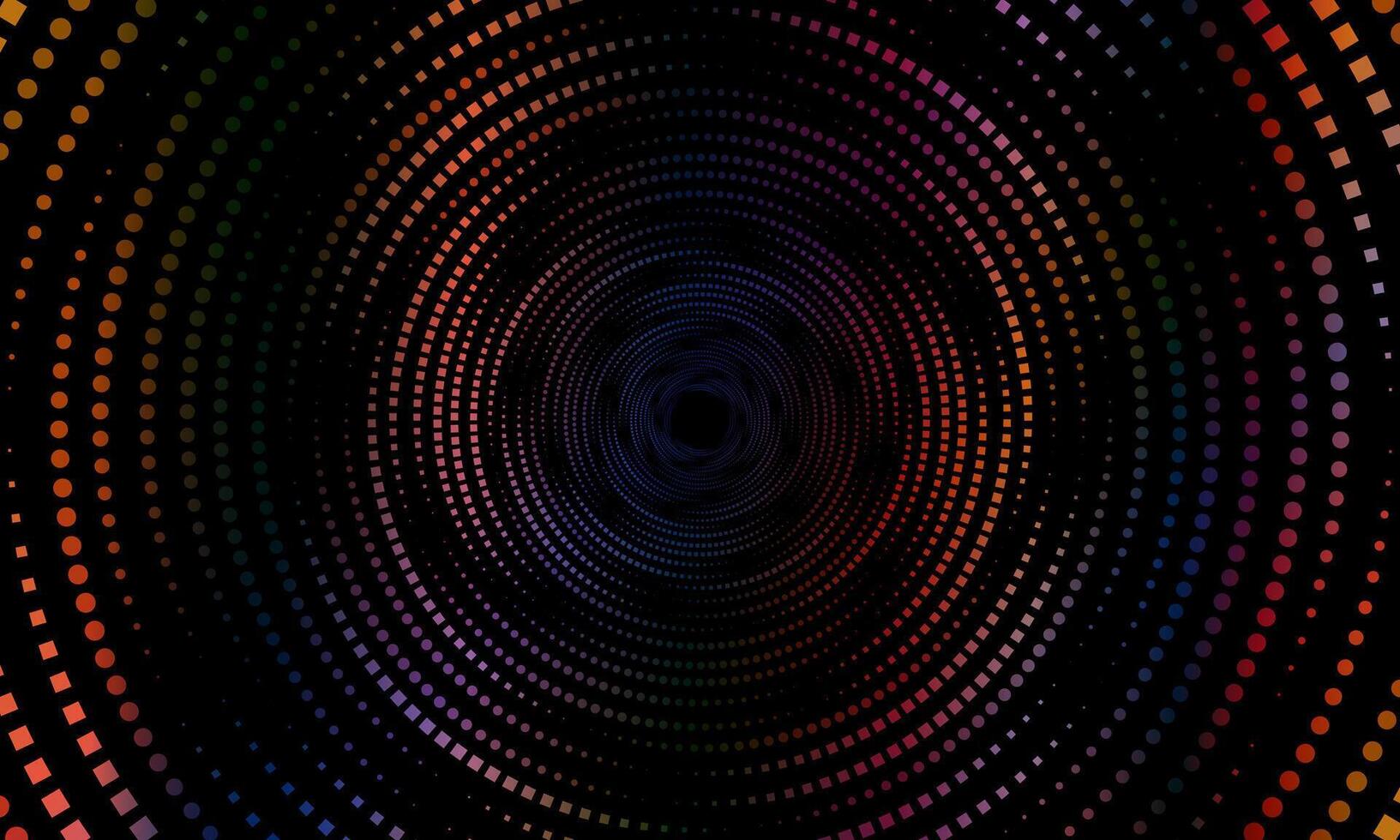 Halftone circular dotted frames. colorful circle dots texture isolated on black background. soft motion. vector