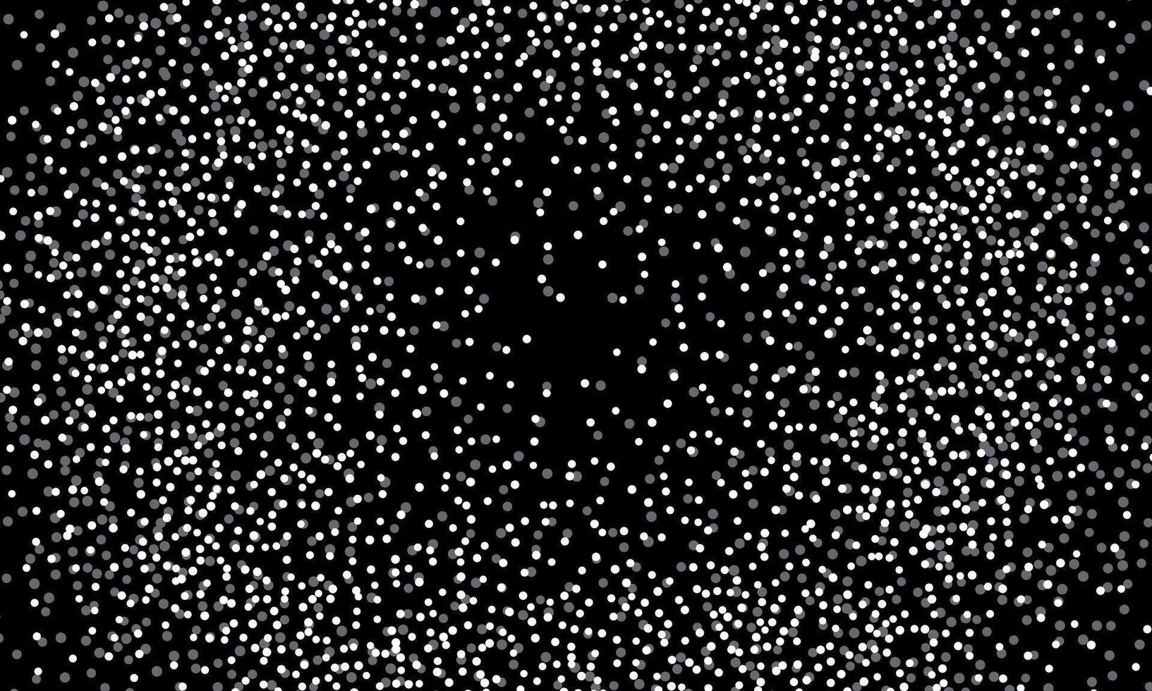 White glitter texture backdrop. Explosion of white confetti. Abstract circular white pattern on black background. dust with copy space. vector