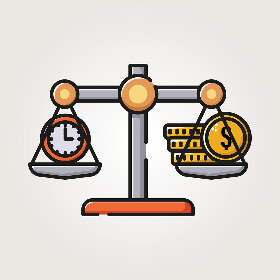 money scale and clock icons vintage illustration design, dollar stack and clock icons vector
