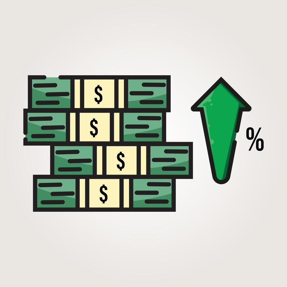 dollar money stack with significant growth icons vintage illustration design, sign or symbol. vector