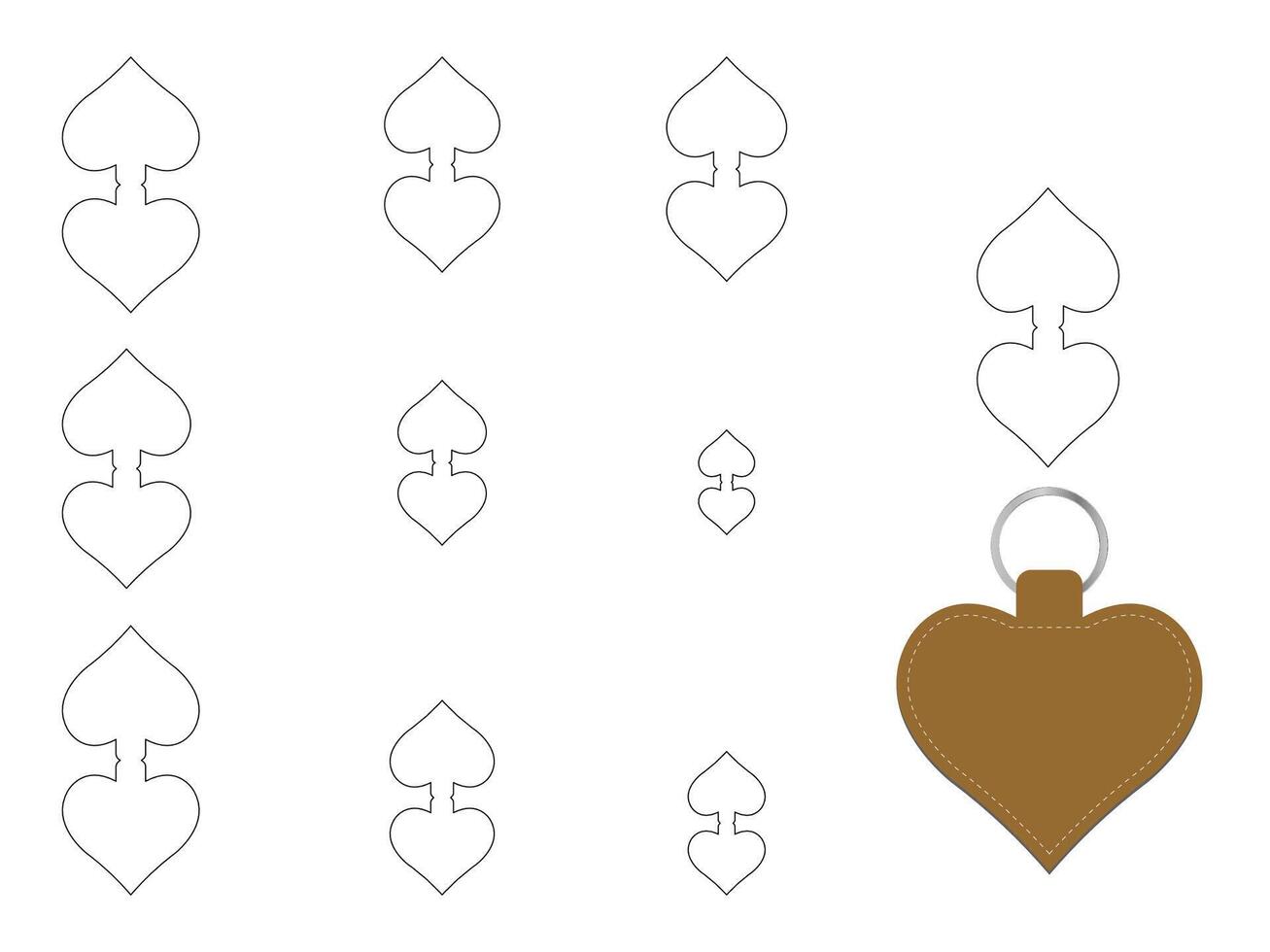 Heart shape keychain key FOB Dieline Template vector