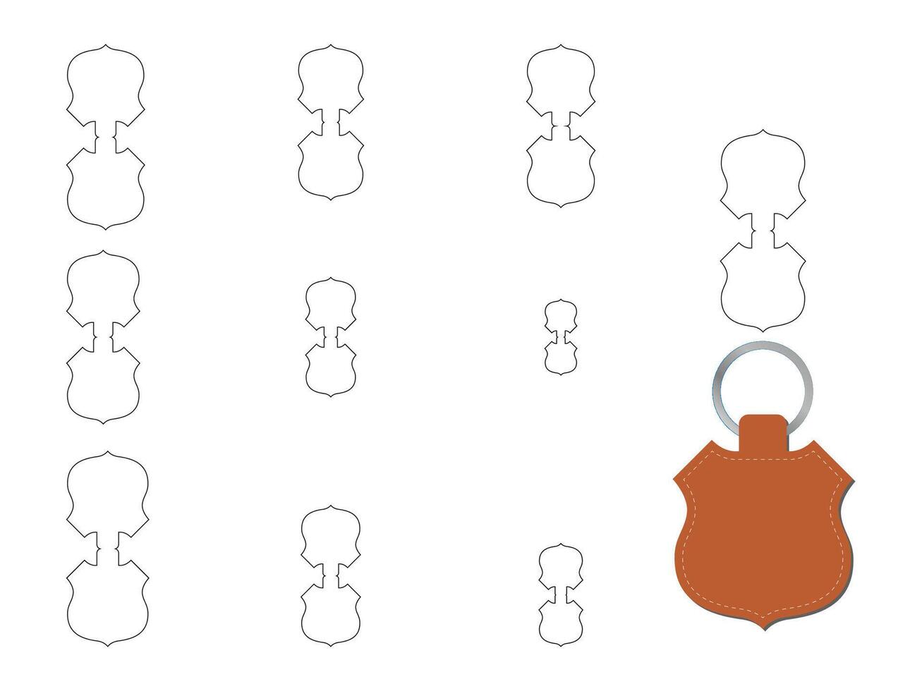 Guitar shape keychain key FOB Dieline Template vector