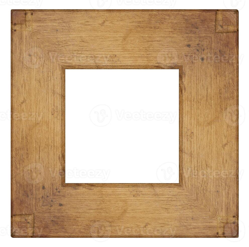 Blank wall hanging square wooden picture and photo frame, isolated background