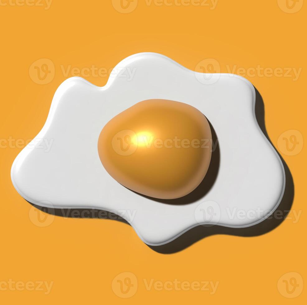 Fried egg with yolk on orange background, 3D rendering illustration photo