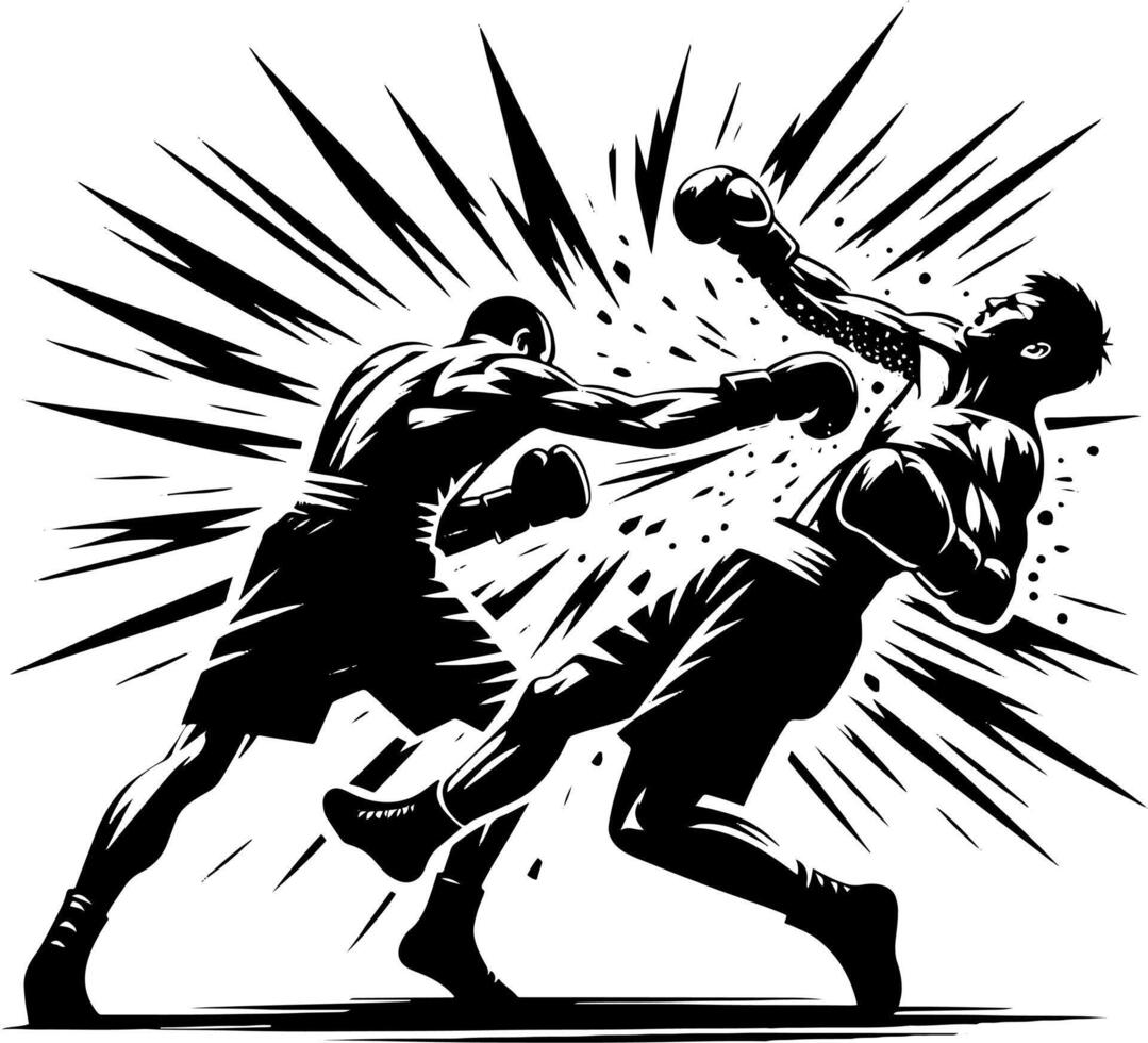 Boxer Hitting A Knock Out Punch, Black And White Boxing Silhouette, KO Punch vector