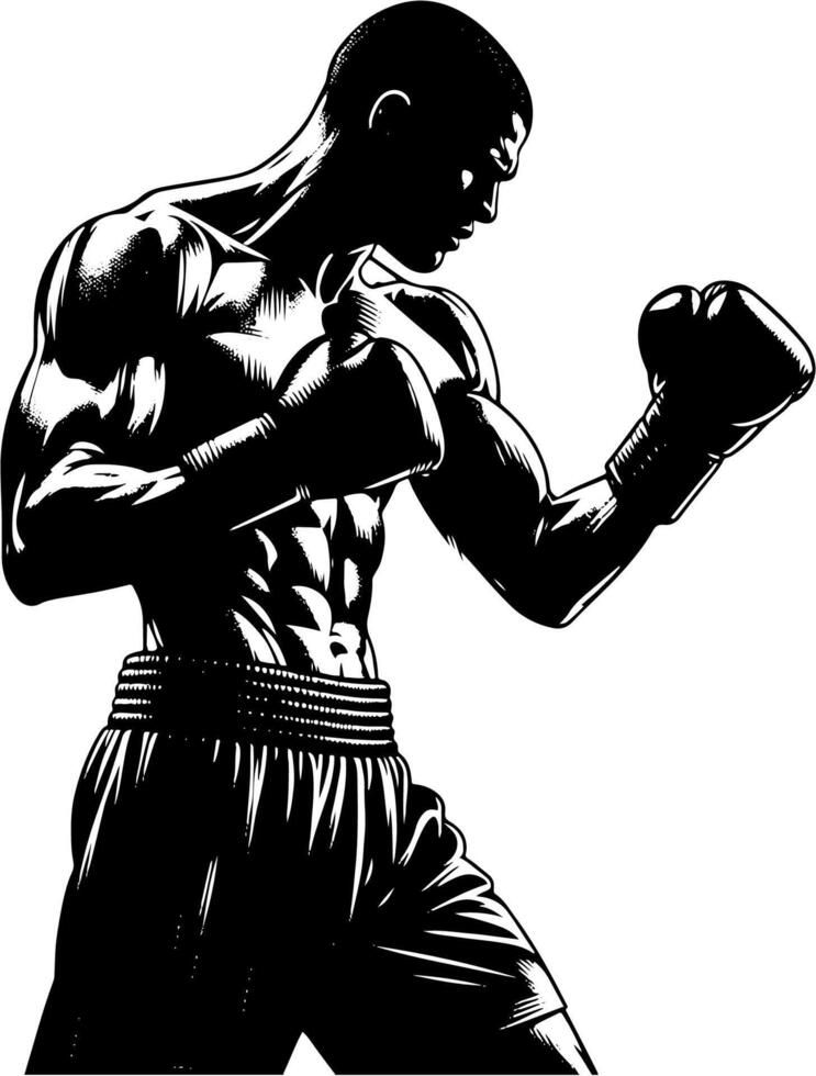 Close Up Of A Boxer About To Throw A Punch In Black And White vector