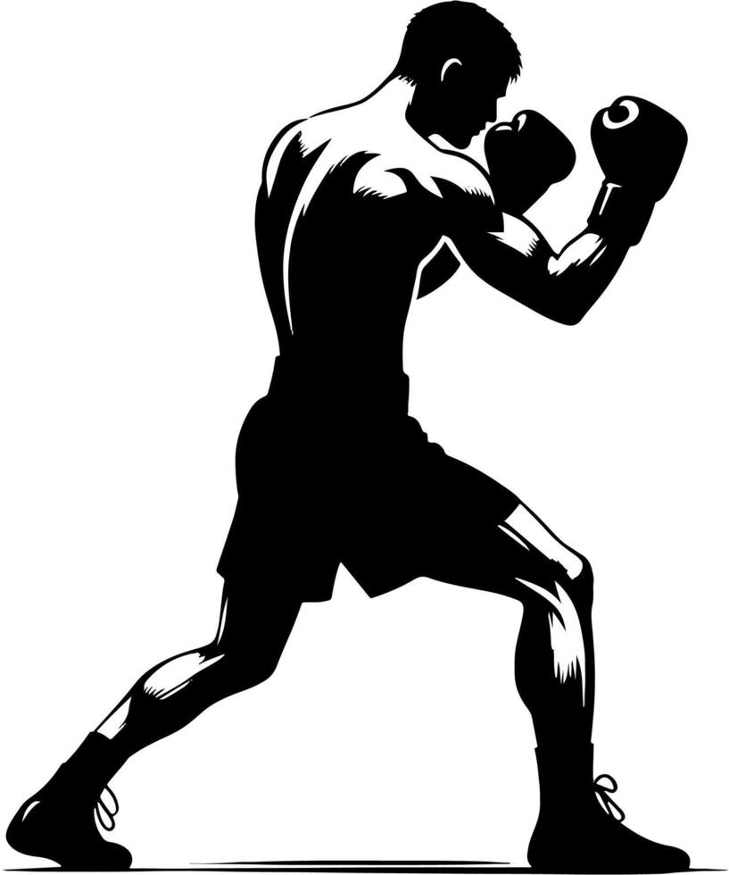 Boxer Throwing An Uppercut, Black and White Boxing Silhouette vector