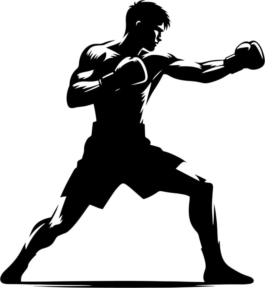 Boxer Throwing A Punch In Black And White Silhouette vector