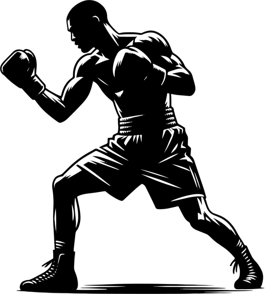 Boxer Throwing A Hook, Black And White Boxing Silhouette vector