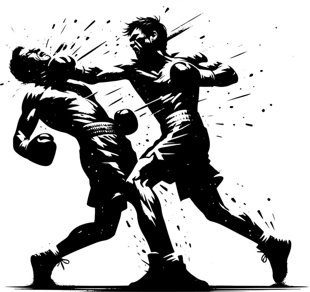 Boxer Throwing A KO Punch, Black And White Boxing Silhouette, KO Punch vector