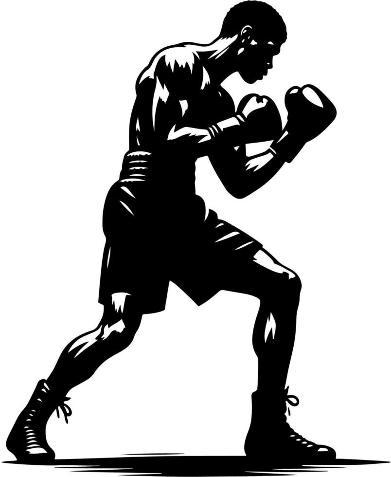 Boxer Ducking And Weaving In A defensive Stance, Black And White Boxing silhouette vector