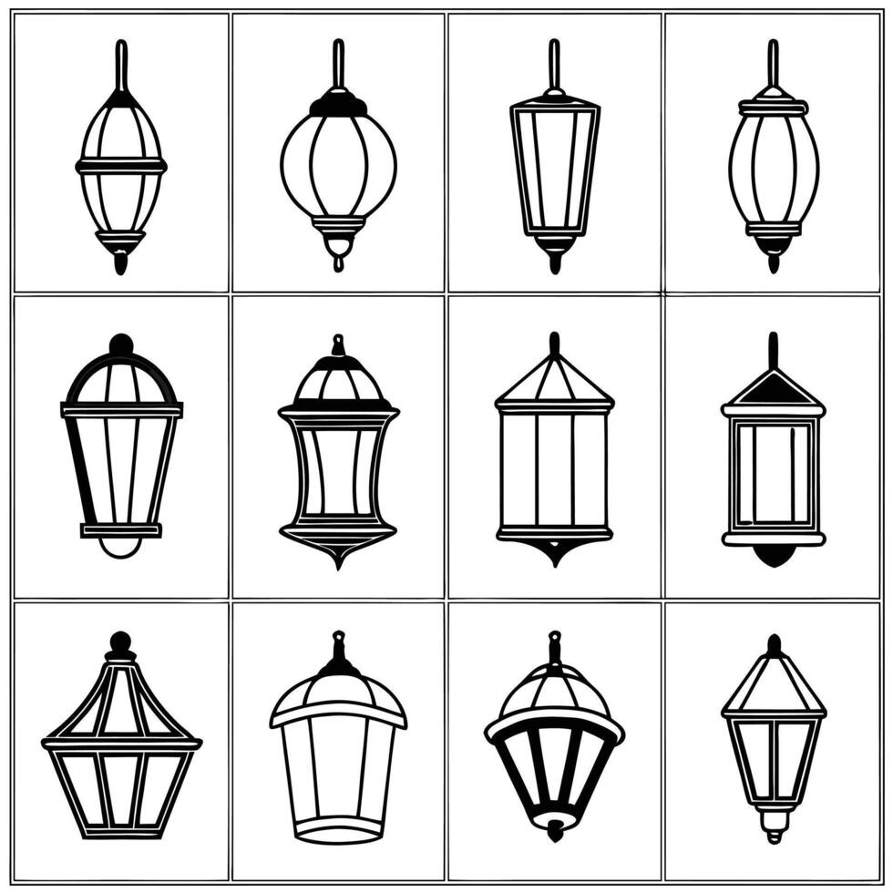 Stylish Pendant, Table, and Wall Lamps Line Art Illustration vector