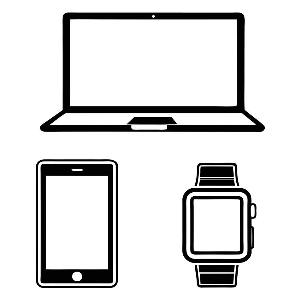 Tech Gadgets and Smart Devices Icons Black Silhouettes vector