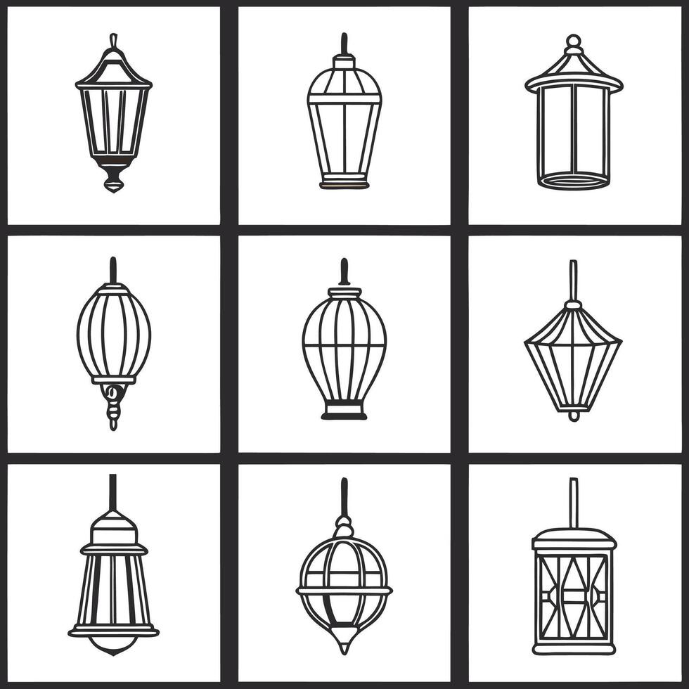 Stylized Lamp Outline Drawings Contemporary Lighting Concepts vector