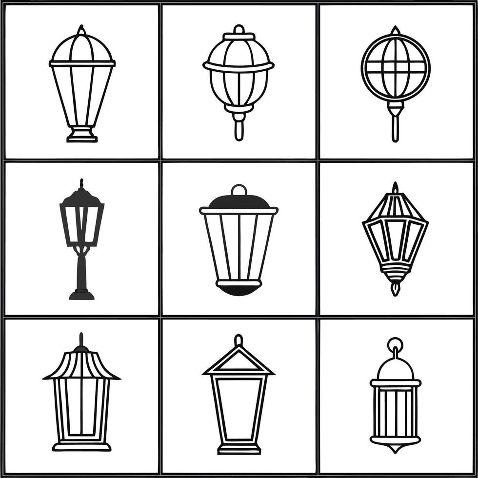 Modern Home Lighting Line Art of Various Lamp Styles vector