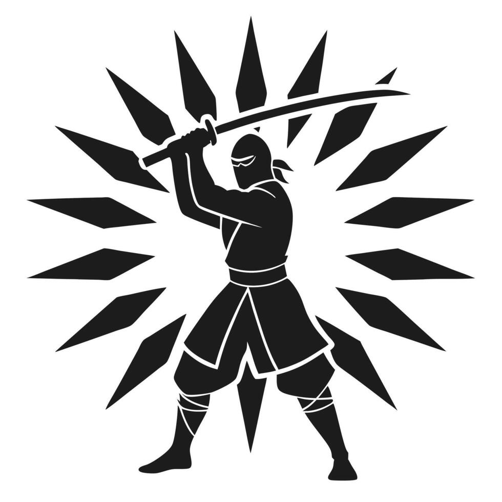 Samurai Warrior Shadow Sword-Wielding Fighter Silhouette vector