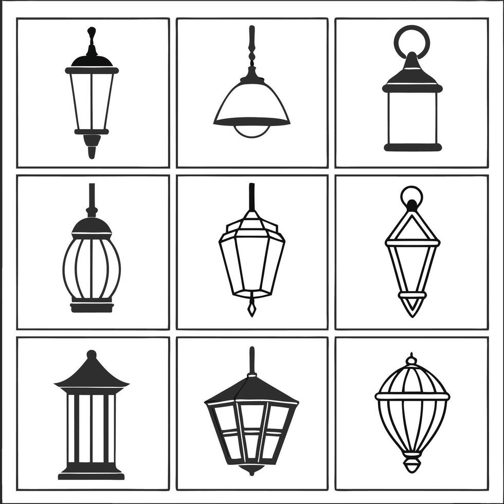 Modern Lamp Line Art Collection Pendant, Table, and Wall Lights vector