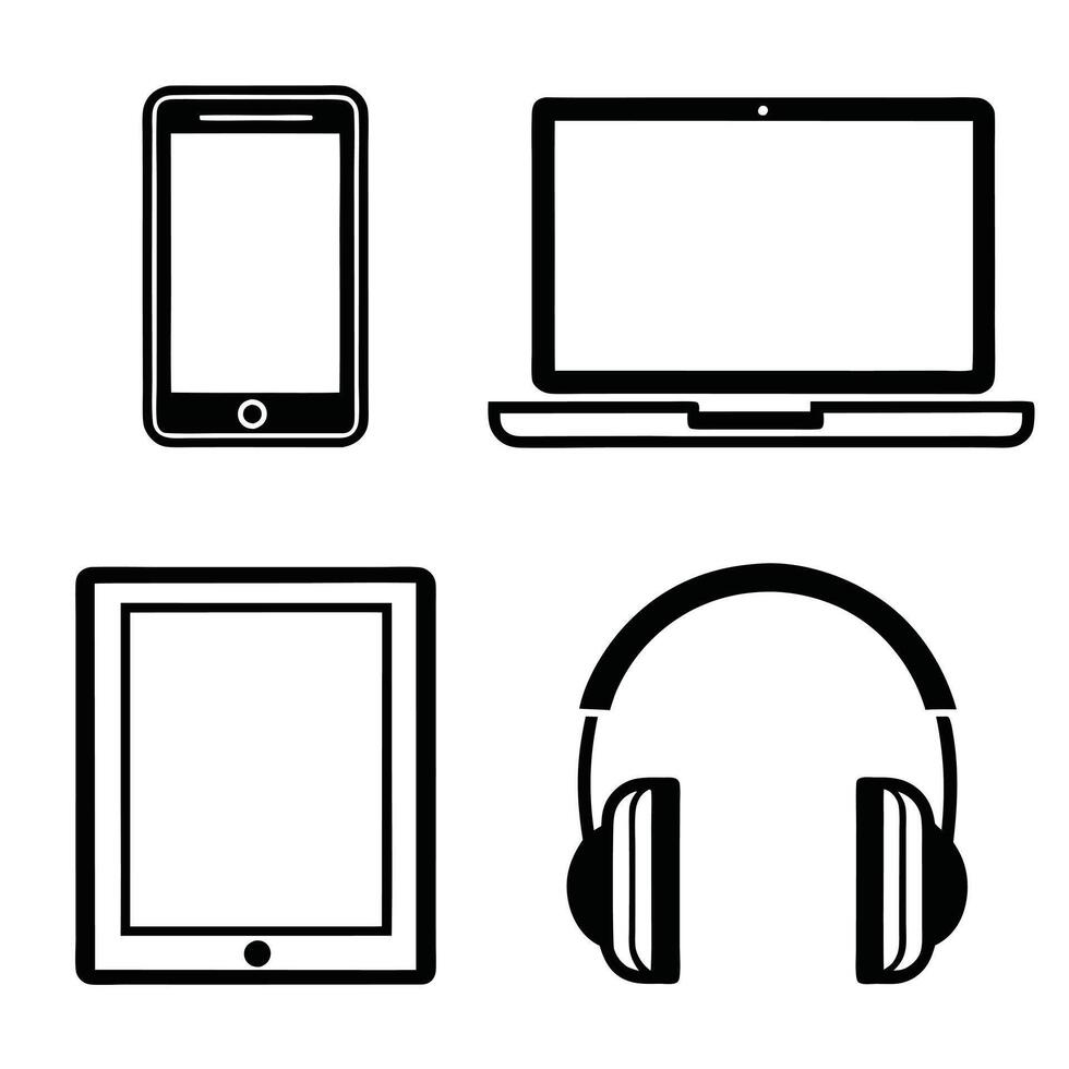 High Tech Devices and Digital Icons Black Silhouettes vector