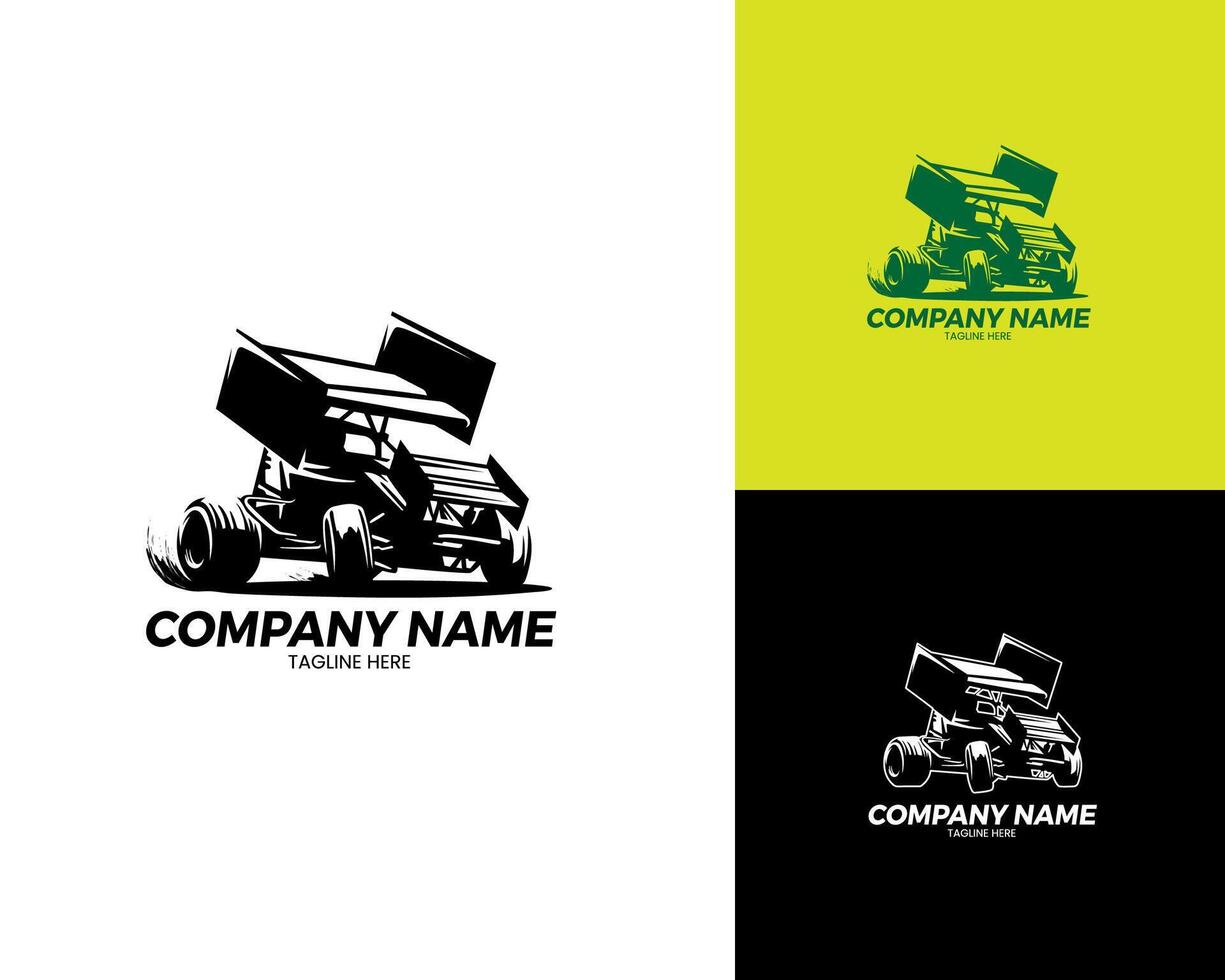 sprint car racing silhouette logo template include a black and white version vector