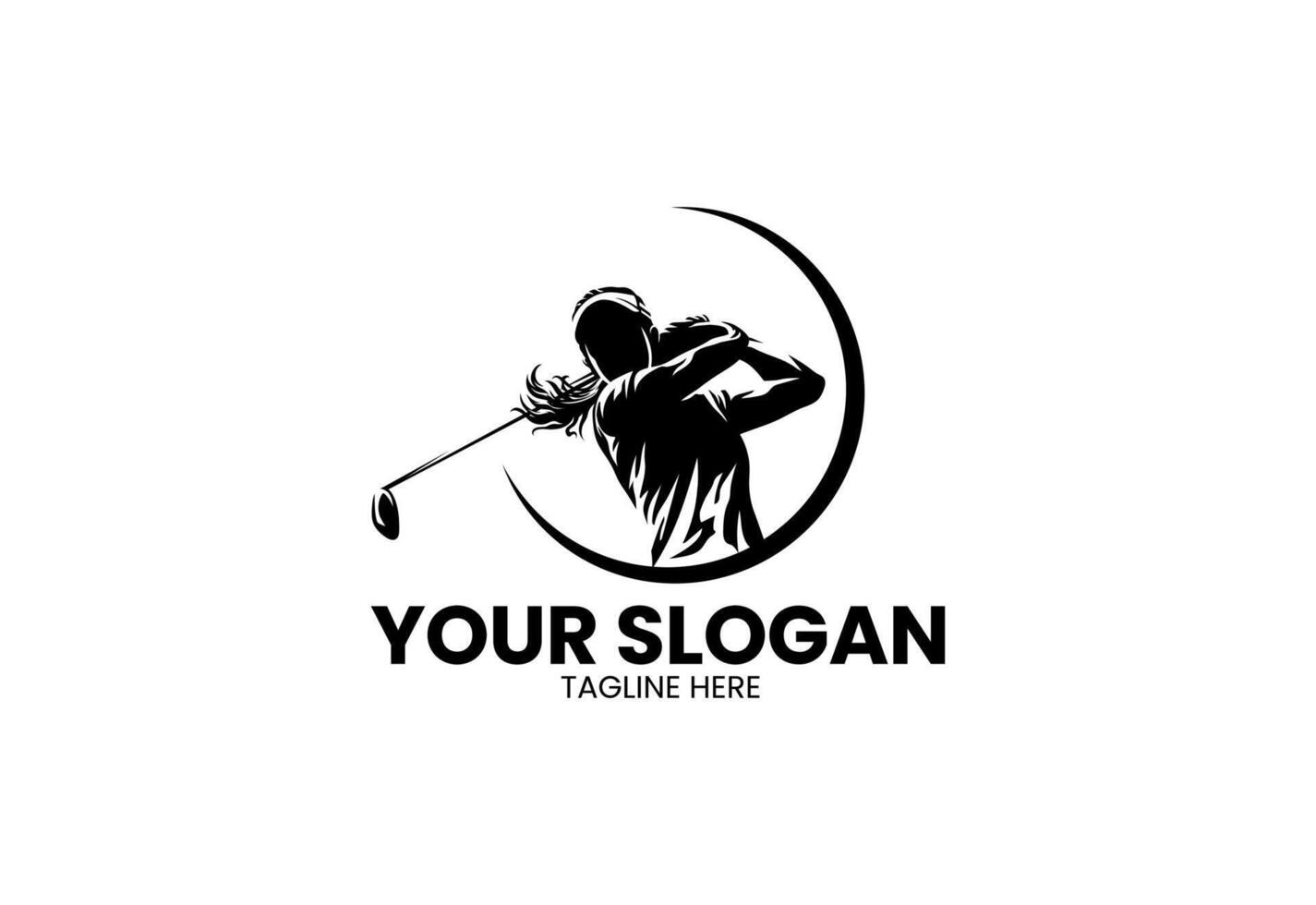 isolated silhouette of female golfer logo template vector