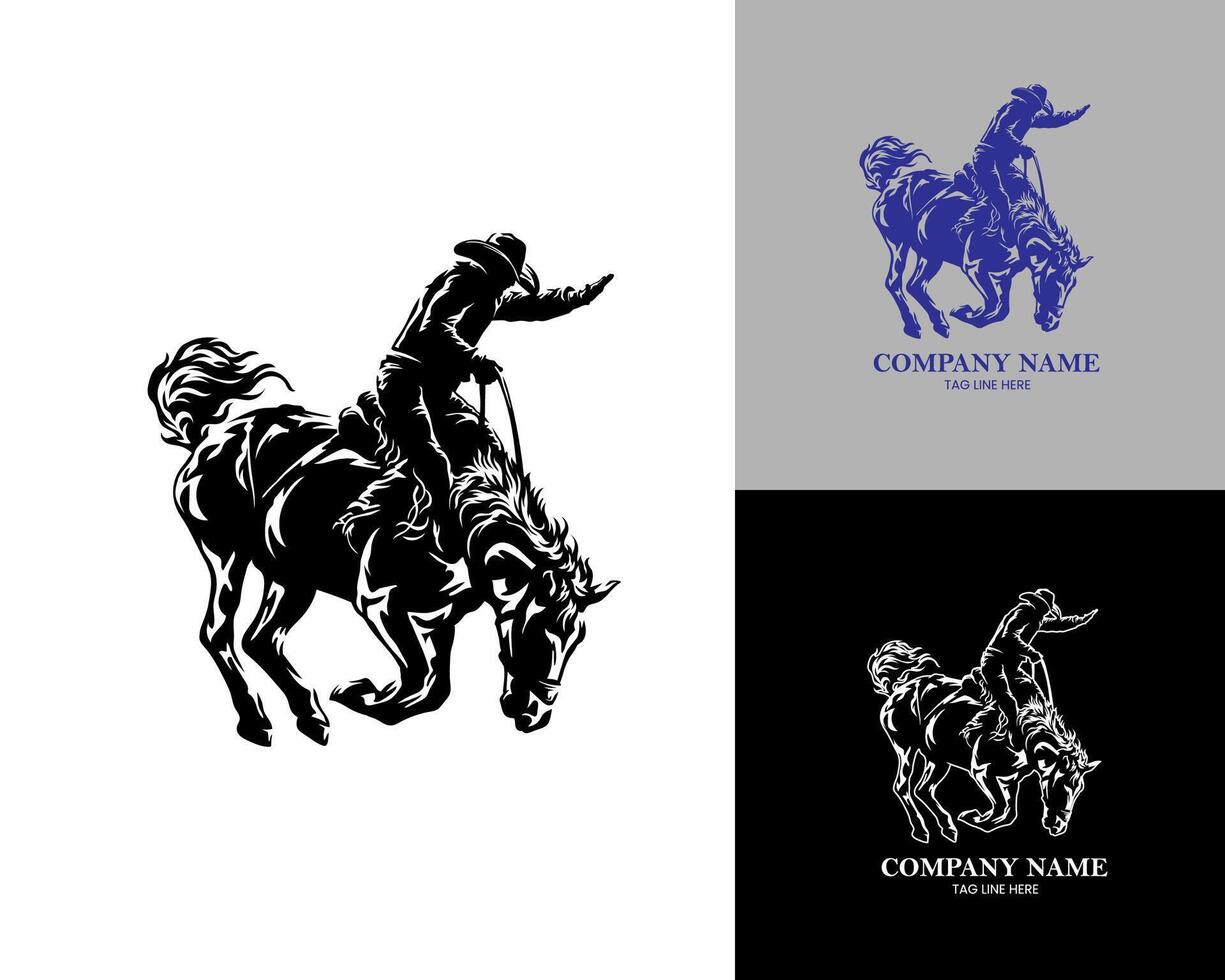 a cowboy riding a horse logo design template vector