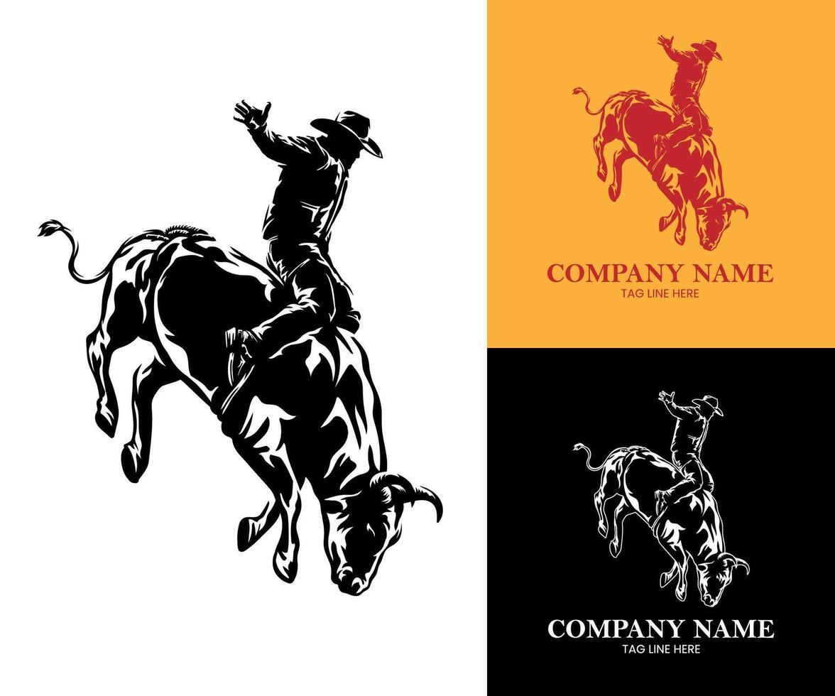 a cowboy riding a bull logo template vector