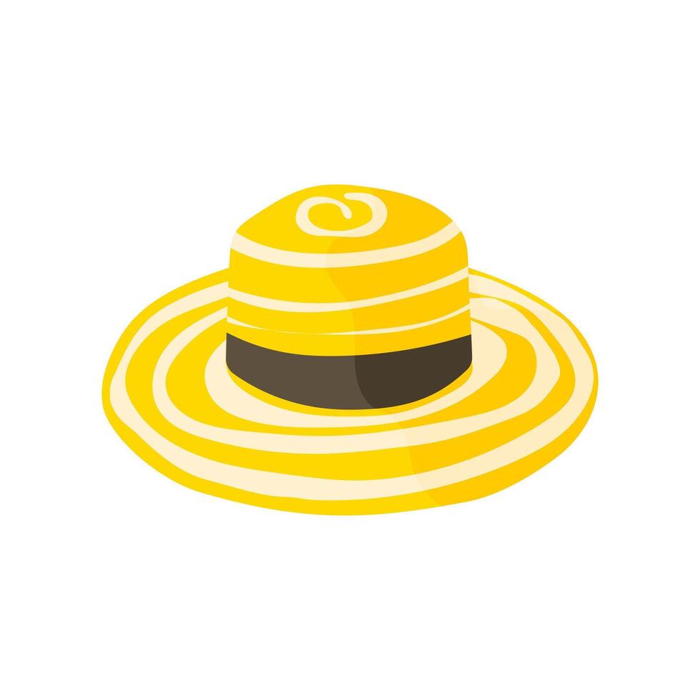 A yellow hat with a black band. The hat is drawn in a cartoon style vector