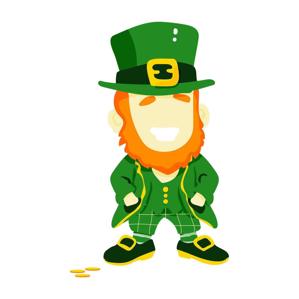 A cartoon character wearing a green hat and green clothes. He is smiling and holding a handful of coins vector