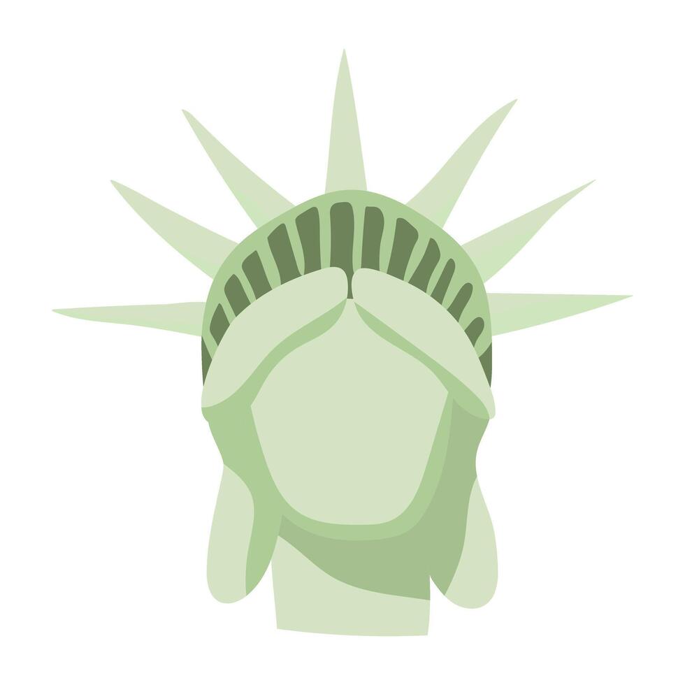 A cartoon of the Statue of Liberty with a green face. The statue is a symbol of freedom and democracy vector