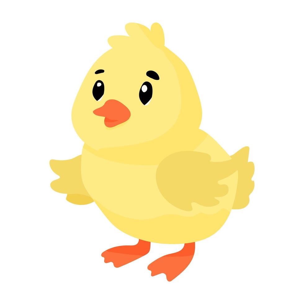 A cute yellow duck with its wings spread out. The duck is standing on its legs and looking at the camera vector