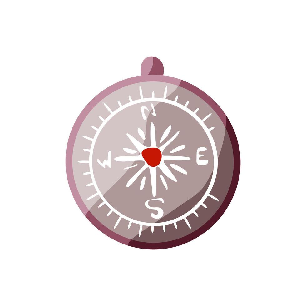 A compass with a red heart in the center. The compass is white and pink. The compass is a symbol of direction and guidance vector