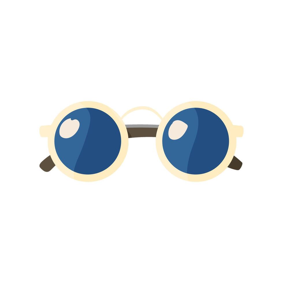 A pair of sunglasses with a blue lens. The sunglasses are white and have a brown frame. The sunglasses are sitting on a white background vector