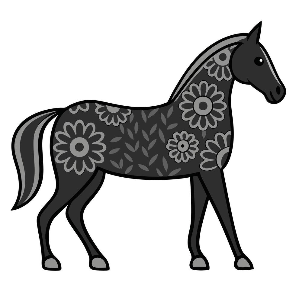 Mystical Horse with a Floral-Adorned Mane vector