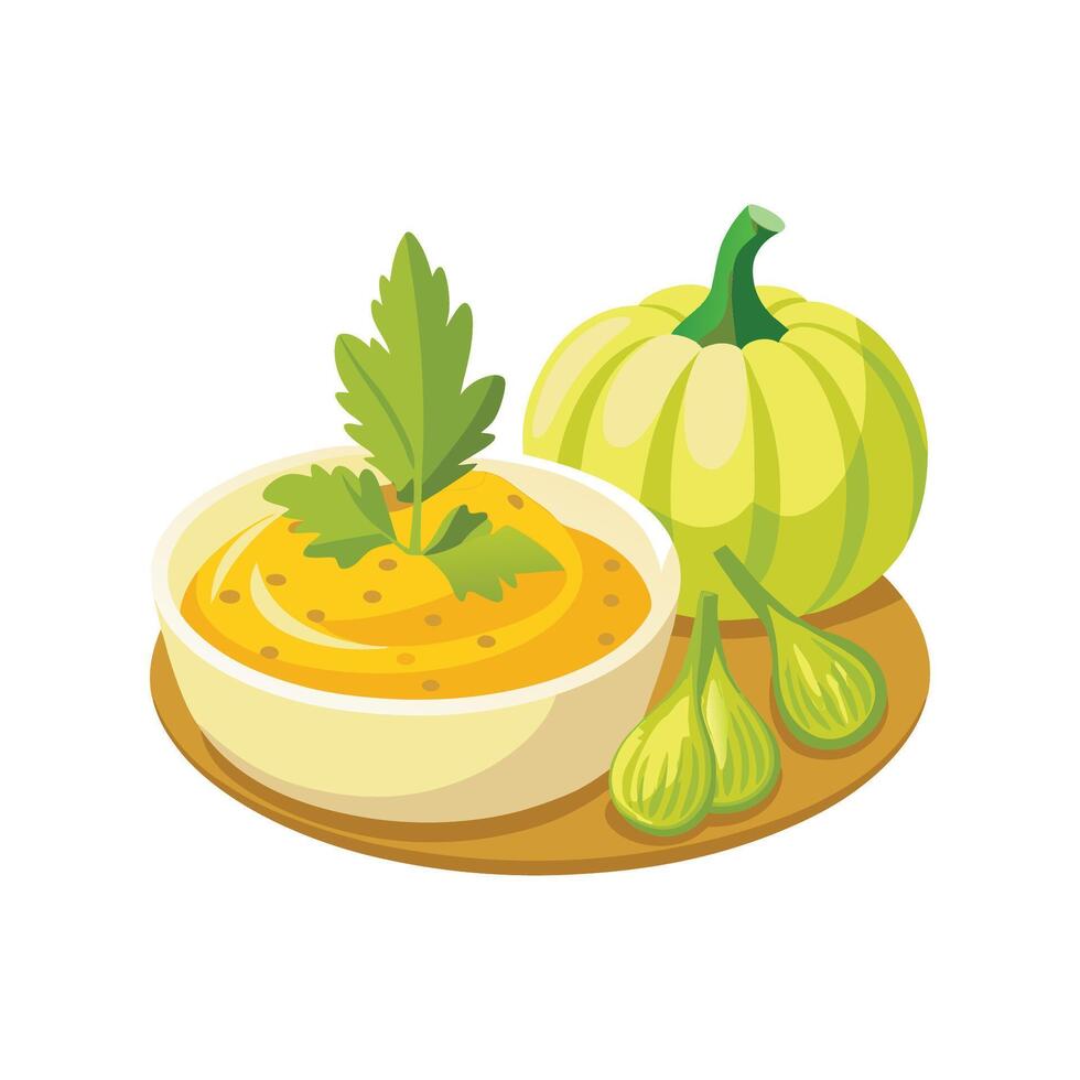 Creamy Celery Pumpkin Puree Dish vector