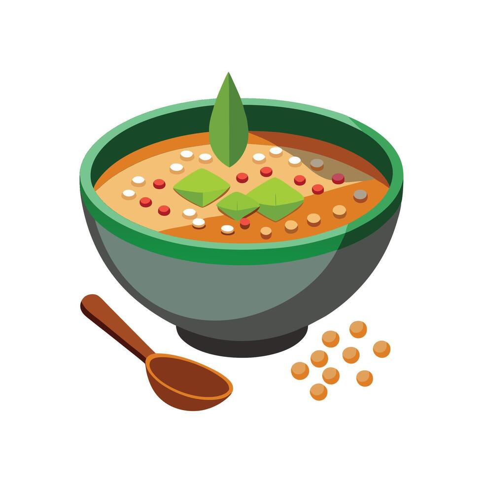 Warm Lentil Brown Rice Soup for Healthy Eating vector