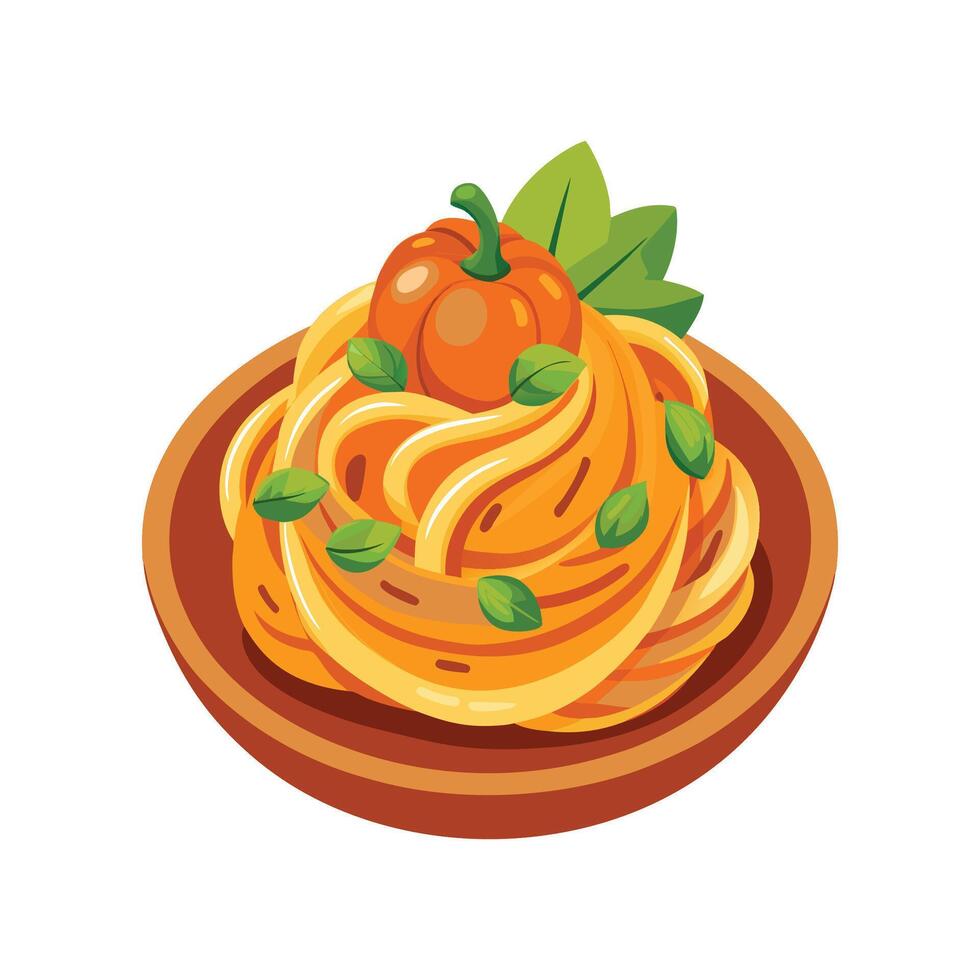 Creamy Mini Whole Wheat Pasta with Pumpkin Sauce vector